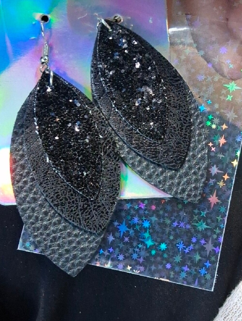 $8 Each Or Bundle 5/$20 Black Leather Leaf Glitter Earrings